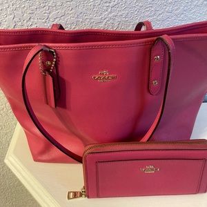 Bundle Hot Pink Coach tote and matching wallet!